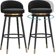 Exquisite Barstools Modern Kitchen Stools Bar Chairs with Back, Modern Bar Stools Set of 2, 360° Swivel Velvet Barstools with Black Metal Leg for Kitchen/Home Bar/Dining Room/Office, 65cm,Black