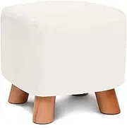 Footstool Foot Stool Dressing Table Footrest Sofa Stool, Solid Wood Shoes Bench Home Pu Leather Stool Hall Change Shoe Bench Small Footstool 28X28X25Cm Seat Storage Foo,Practicalniture/White