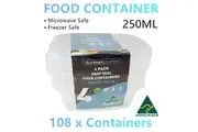 108 x Snap Seal Plastic Food Container 250ML Storage Meal Prep Takeaway Lunchbox