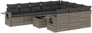 vidaXL - 11 Piece Grey Poly Rattan Modular Garden Sofa Set - Cushioned Patio Furniture with Storage and Folding Side Table