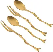 CIYODO 4pcs Fashion Fork Set Stainless Steel Spoon Cutlery Set with Retro Pattern Adorable Tableware for Home Cafe and Restaurant Use