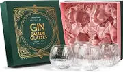 Vintage Art Deco Gin and Tonic Balloon Glasses | Set of 4 | 13.5 oz Stemless Crystal Copas for Drinking Gin Cocktails | Retro Gift Goblets for Gin Lovers | Bubble Cups for Bar Drinks