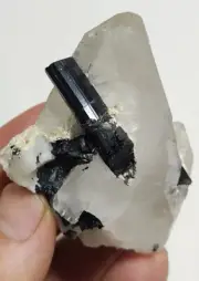 Natural quartz crystal with black tourmaline 129 grams