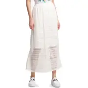 DKNY Womens Ivory White Lace Textured Elastic Waist Pull On Midi Skirt Large