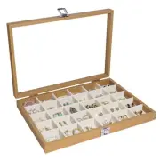 Jewelry Organizer Wooden Bracelet Jewelry Box 30 Grid Jewelry Tray with Lid E...