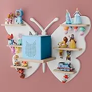 Eostbe Butterfly Tonie Shelf for Tonie&Tonie Box - White Magnetic Tonie Wooden Floating Shelves for Tonie Storage, Cute Tonie Wall Shelf for 20-32 Tonie Figure,Tonie Box Shelves Wall Mount for Kids