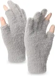 [viiotu] Winter Fingerless Gloves,Faux Mink Gloves for Driving,Cycling,Touch Screen Outside,Warm Gloves with Thermal Fleece Lined for Women and Men