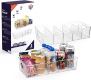 Plastic Pantry Organization and Storage Bins with Removable Dividers – 2 Pack XL