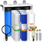 3 Stage 20" Big Blue Whole House Water Filter System + Spin Down Sediment Filter