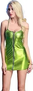 [SMGZC] Women's Faux Leather PU Sleeveless Spaghetti Strap Dresses Nightclub Bar Clubwear Bodycon Mini Suspenders Dress (Green,S)