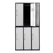 FORTIA 6 Door Metal Storage Cabinet Lockers for Gym Office - Black and Grey