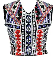 [Generic] Noor Fashion hub Shomanship Horsemanship Western Silver,Red & Blue sequins Accents Vest on Black base_size