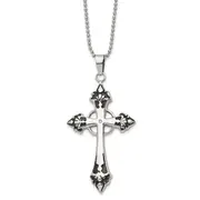 Stainless Steel Chisel Polished Enameled With .01 Carat Diamond Cross Pendant On A 24 Inch Ball Chain Necklace