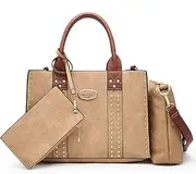 [Dasein] Women Vegan Leather Handbags Fashion Satchel Bags Shoulder Purses Top Handle Work Bags 3pcs Set