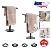Sleek Matte Black Towel Stand with Anti-Slip Base - 2 Pack for Stylish Spaces
