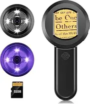 Digital Magnifier with 2inch IPS Screen 100X Magnifying Glass with Light, Magnifier for Reading, White & Purple Lights,Windows Compatible,32GB TF Card