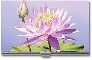 [VFMKT] Slim Metal Business Card Holder Portable Business Card Case Pocket Name Card Holder Purple Water Lily Wallet for Men Women Office Travel, style, One Size