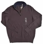 Nautica Mens $79.50 Brown Long Sleeve 1/4 Zip Up Sweater Small