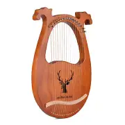 16 String Lyre Harp Solid Wood String Instrument with Elk Pattern Tuning M5B5
