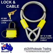Moto cycle 40mm Laminated PadLock & 90cm x10mm Cable loop Bike bicycle lock gate