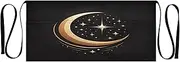 [Joitme] Elegant Star Crescent Black Apron Server, Short Apron with Pockets, Apron for Man, Elegant Star Crescent Black