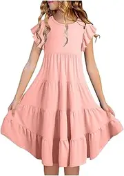 [Generic] Knit Toddler Set Double Layer Sleeve Flowy A Line Casual Gradient Midi Dresses for 615 Years Girl Dresses 3 Years
