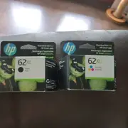 (2) New Genuine HP 62XL Black Ink Cartridge New Sealed HP 62XL TRI COLOR