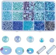 SUNNYCLUE Bead and Sequin Kit Glass Pearl Beads Blue Seed Bead Plastic Paillette Beads Glass Bugle Bead Loose Spacer Beads for Jewelry Making Necklace Bracelet Earrings Beading Craft DIY Supplies