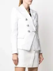 $2150 Balmain AUTH NEW Double Breasted 6-Buttons Blazer 42 TF07110D022 Wht Denim
