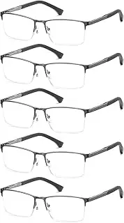 Eyecedar 5-Pack Reading Glasses Men Metal Half-Frame Spring Hinges Rectangle Style Stainless Steel Material Includes Computer Readers +2.00