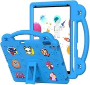 Chstls Kids Case for iPad Air (3rd Generation) 10.5 Inch 2019 / iPad Pro 10.5 Inch 2017, EVA Silicone Shockproof Handle Kids Friendly Cover with Foldable Stand and Detachable Cartoon Doll - Sky Blue