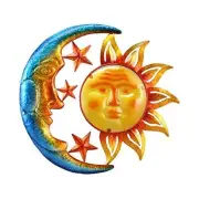 Metal Sun Outdoor Wall Art Decor Large 18 Inch with Moon & Stars, Hanging for