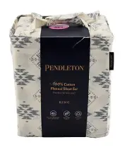 NEW Pendleton Aztec Flannel King Sheet Set 4 Pc Grey cream