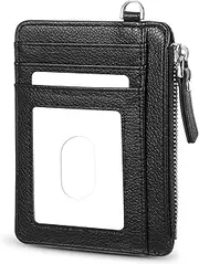 [Heasy] Small Wallet, Slim Minimalist Wallet, RFID Blocking Credit Card Holder, Leather Wallet with Zipper Pocket for Men Women, black green purple blue, small