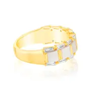 Sterling Silver Gold Plated White Shell Pearl Fancy Ring, Q