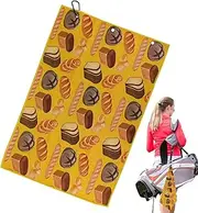 Small Golf Towel | Scrub Cloth with Carabiner Clip,Microfiber Fabric Golf Bread Printed Towel with Heavy Duty Carabiner Clip for Cleaning Sand, Mud, and Dirt