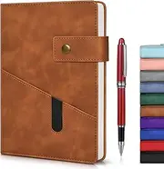 vfaejll Brown A5 Lined Leather Journal Notebook for Men Women,5.9" X 8.4" Personalized Hardcover Journal with Pen,200 Pages 100 Gsm Thick Ruled Paper Daily Diary for Travel,Business,Work,Writing
