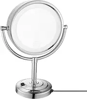 8 Inch Plug-in Lighted Makeup Mirror – Double-Sided Vanity Mirror with LED Lights & Magnification, 360° Swivel Brass Cosmetic Mirror for Bathroom & Dressing Table,5X,Chrome