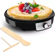 Nutrichef Electric Crepe Maker & Griddle Cooktop - Nonstick 12 Inch Black