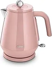De'Longhi Eclettica Kettle KBY2001.PK, Classic Style Electric Kettle with Anti-Scale Filter, 360° Swivel Base, Cord Storage, Stainless Steel, 1.7 Liters, 2000W, Glossy Pink