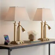 Possini Euro Deacon 26" Brass Gooseneck USB and Outlet Lamps Set of 2