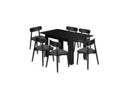 Oikiture 160cm Extendable Dining Table with 6x Dining Chairs PU Leather Black