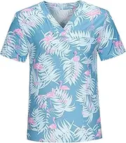 ａ aternee Nursing Scrubs Tops Scrub Shirts High Performance Work Clothing V Neck Nurse Top Uniforms for Women Men Adults Female Male Pet Grooming SPA, Light Blue L