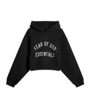 Fear Of God Essentials Logo Printed Cropped Hoodie XXS,M Black