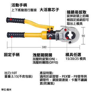 ㊣宇慶S鋪㊣可刷卡分期｜CW-1632手動壓管鉗｜卡壓鉗｜卡管鉗管子鉗｜不鏽鋼壓管工具｜油壓壓管鉗｜液壓壓管鉗｜