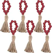 Gatuida Wood Bead Napkin Rings 6pcs Farmhouse Wooden Bead Napkin Rings Holder Garland with Tassels Elastic Wooden Napkin Buckles for Spring Easter Wedding Table Decoration