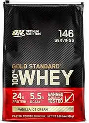 Optimum Nutrition Gold Standard 100% Whey Protein Powder, Vanilla Ice Cream, 10 Pound