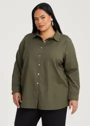 [Taking Shape] Taking Shape Cotton Linen Essential Shirt Size 16 in Olive - Plus Size Women's Clearance Olive