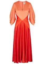 Roksanda Gaia Colour-blocked Silk Midi Dress - Orange - 14 (UK14 / L) 14 (UK14 / L)
