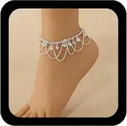 [Inilbran] Boho Bells Dangle Anklet Bracelet Vintage Bells Tassel Barefoot Sandals Anklet Gold Indian Jingle Gypsy Anklet Chain Tribal Jingle Link Bracelet Jewellery for Women